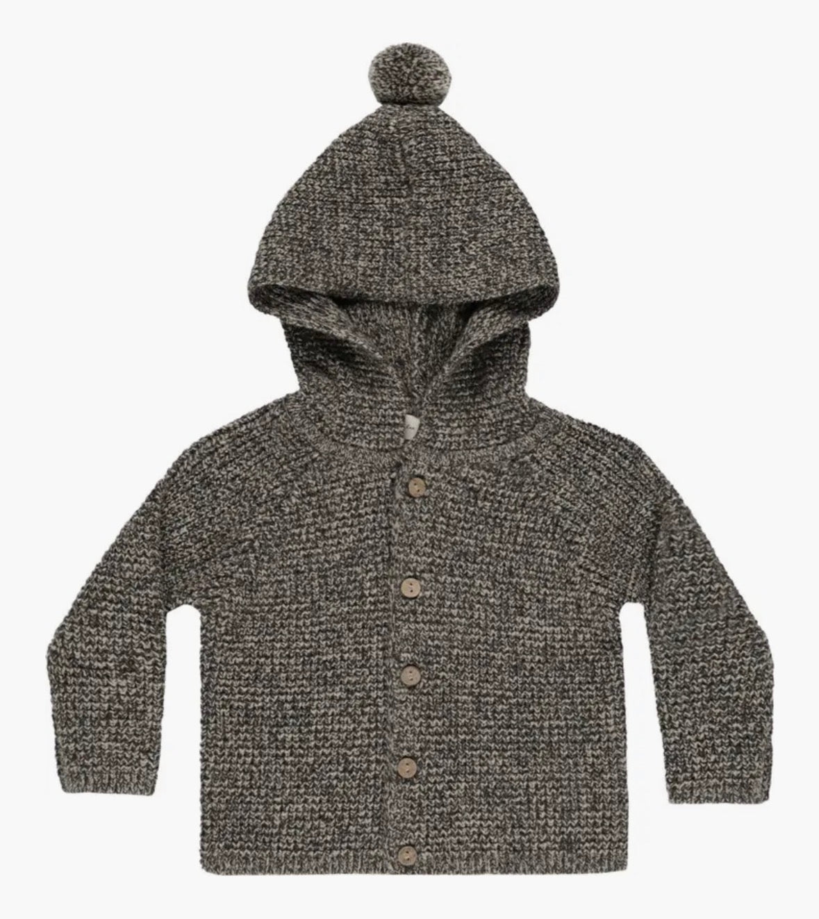 Pompom Hooded Cardigan - Washed Black