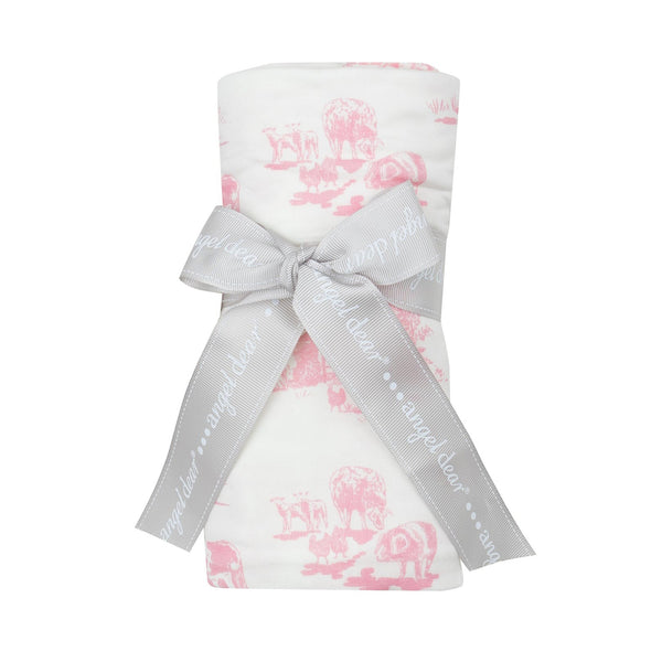pink farm toile - swaddle blanket