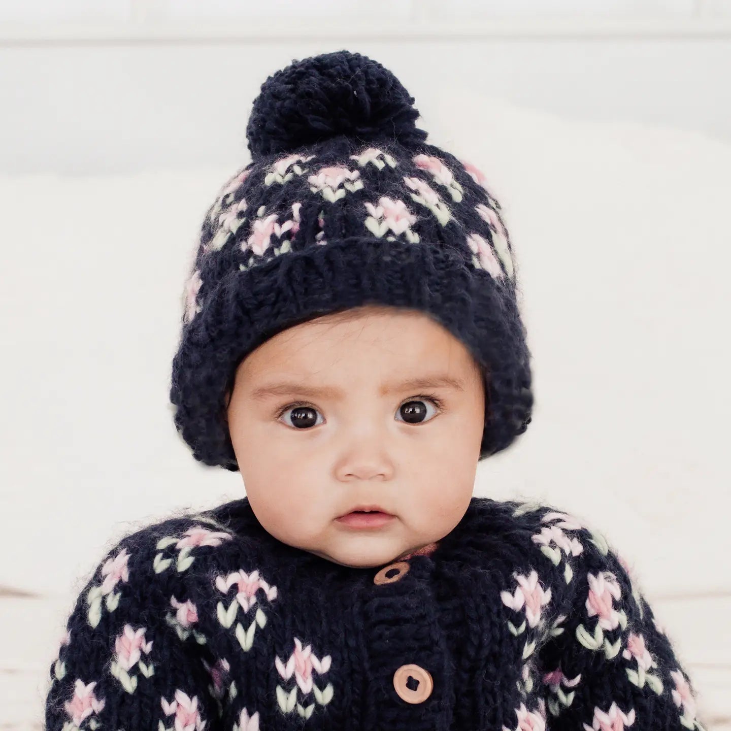 knit beanie - bitty blooms indigo