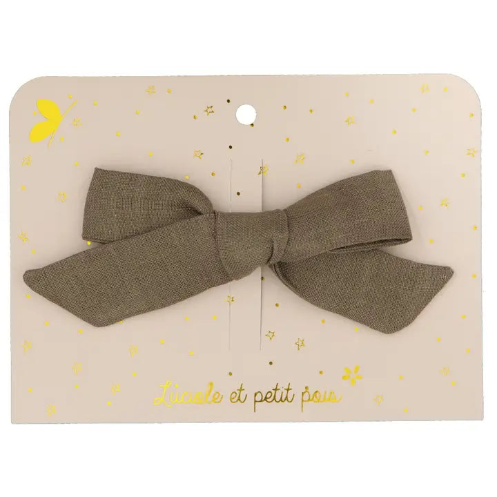 princess bow clip - khaki linen