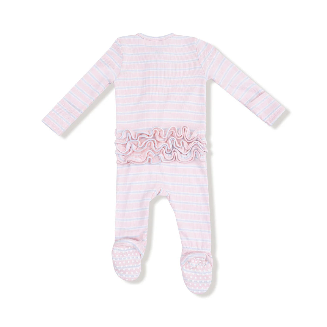 pink multi-stripe - 2-way ruffle zipper footie