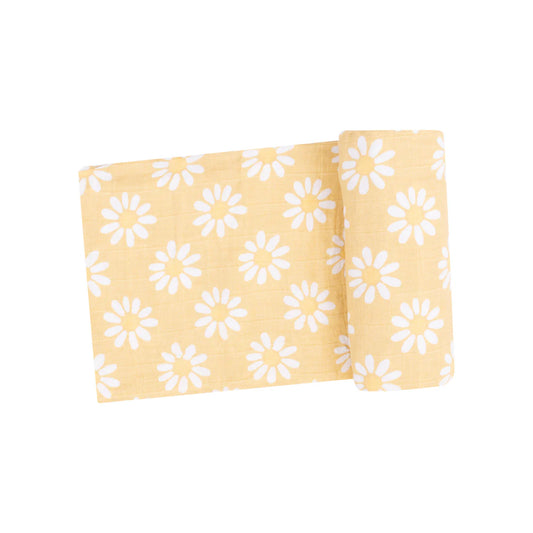 soft swaddle blanket - yellow mod daisy