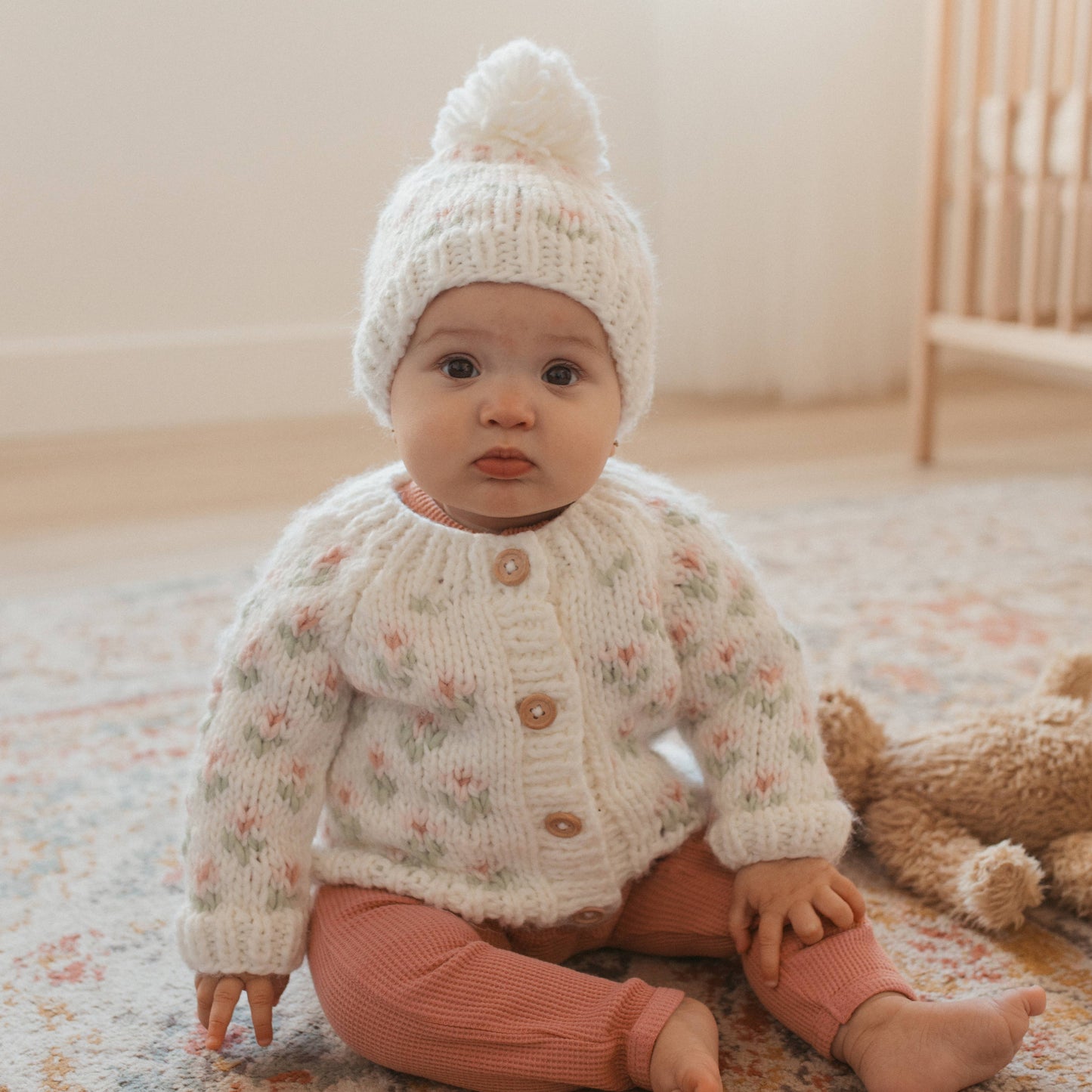 knit cardigan - bitty blooms blush