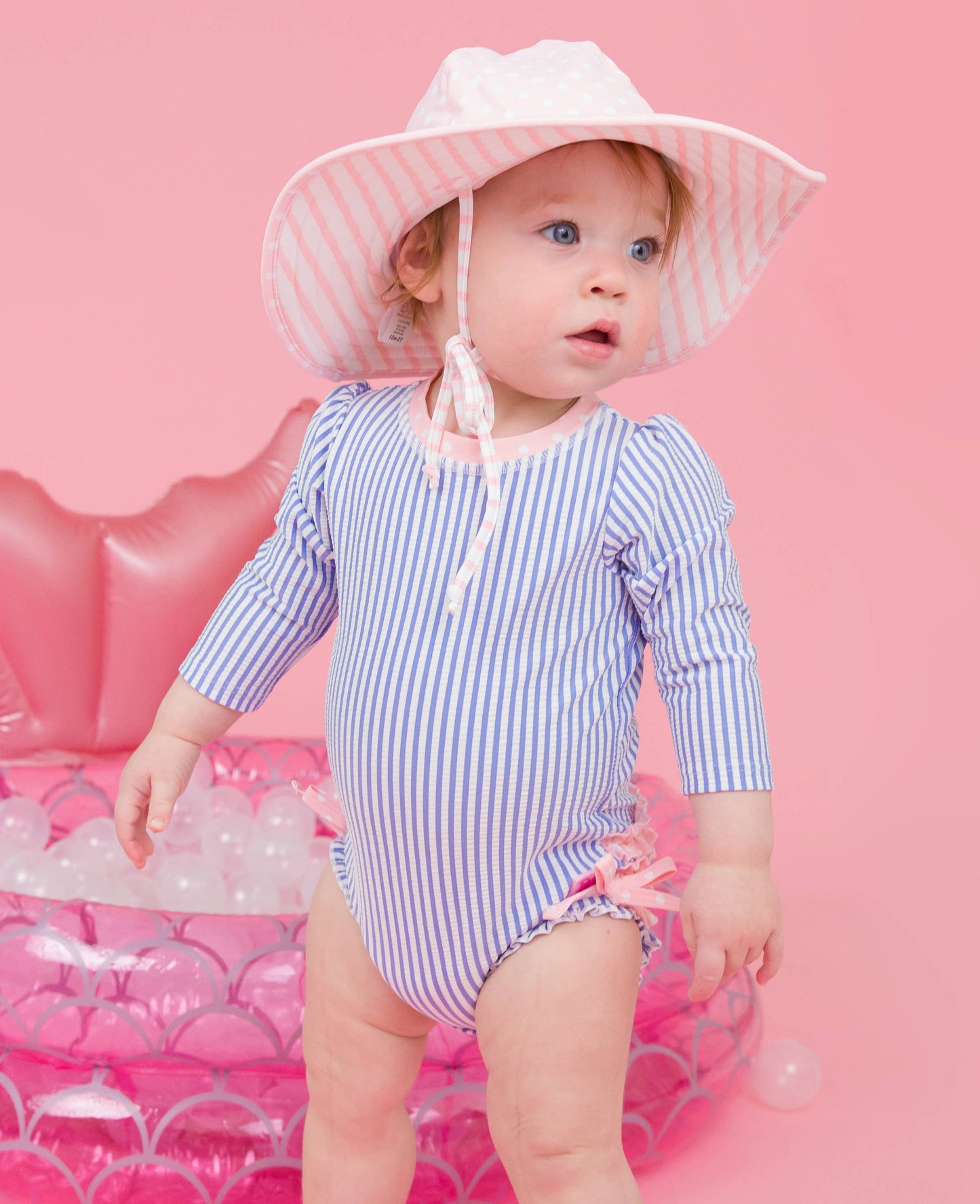 rufflebutts onepiece swimsuit - periwinkle seersucker
