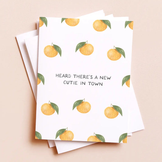 new cutie in town — food pun card