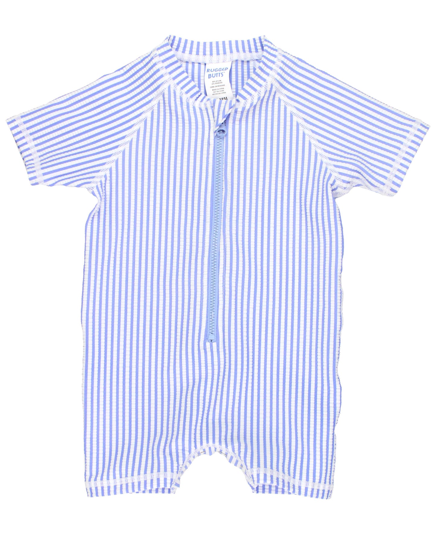 Short-Sleeve Onepiece Swimsuit - Periwinkle Seersucker