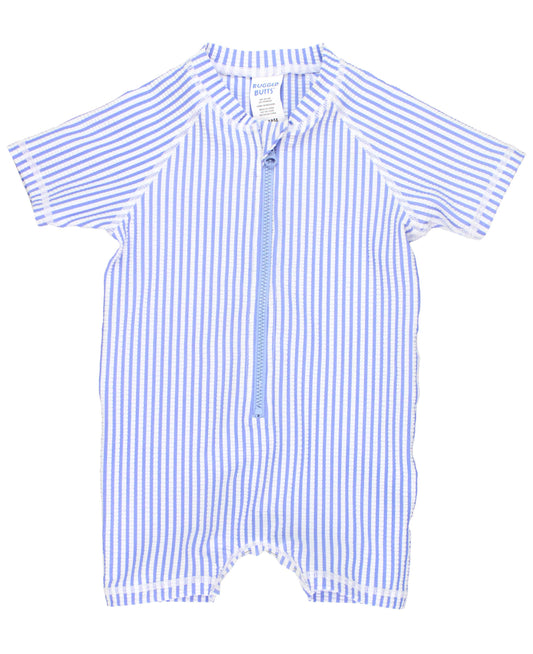 short sleeve one piece swimsuit - periwinkle seersucker