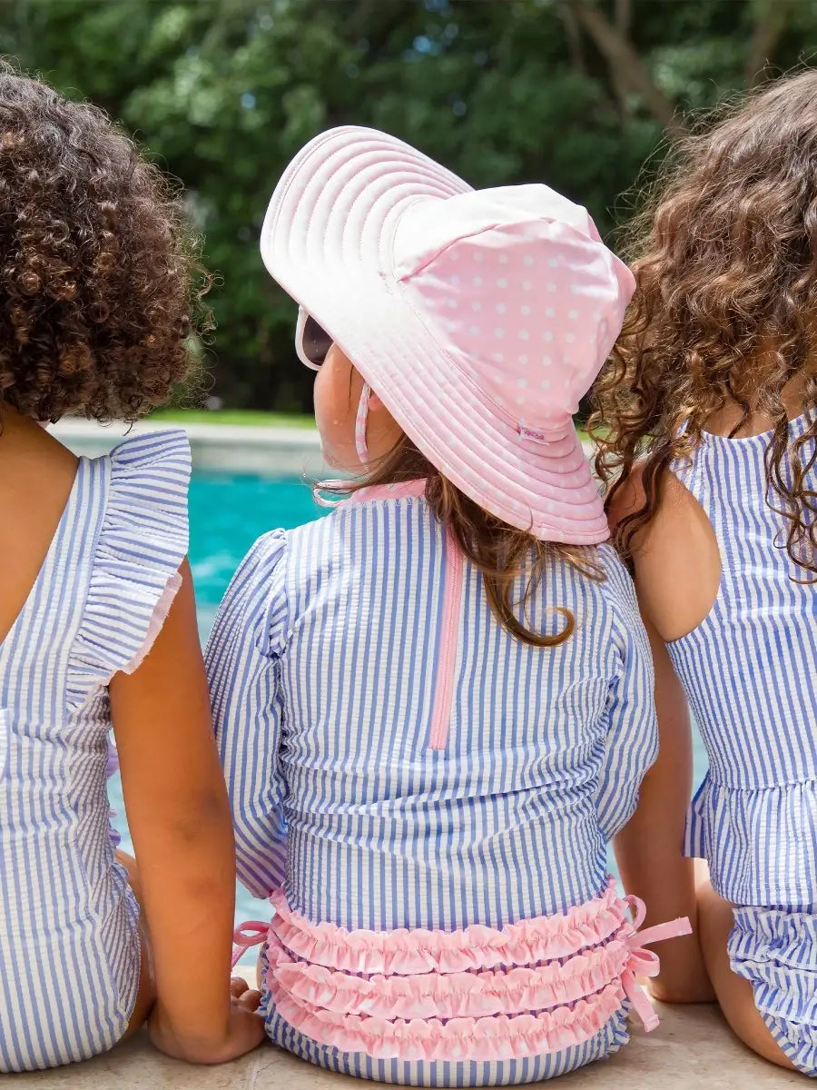 rufflebutts onepiece swimsuit - periwinkle seersucker