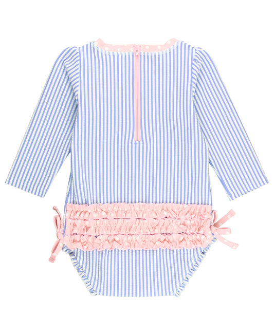 Rufflebutts Onepiece Swimsuit - Periwinkle Seersucker