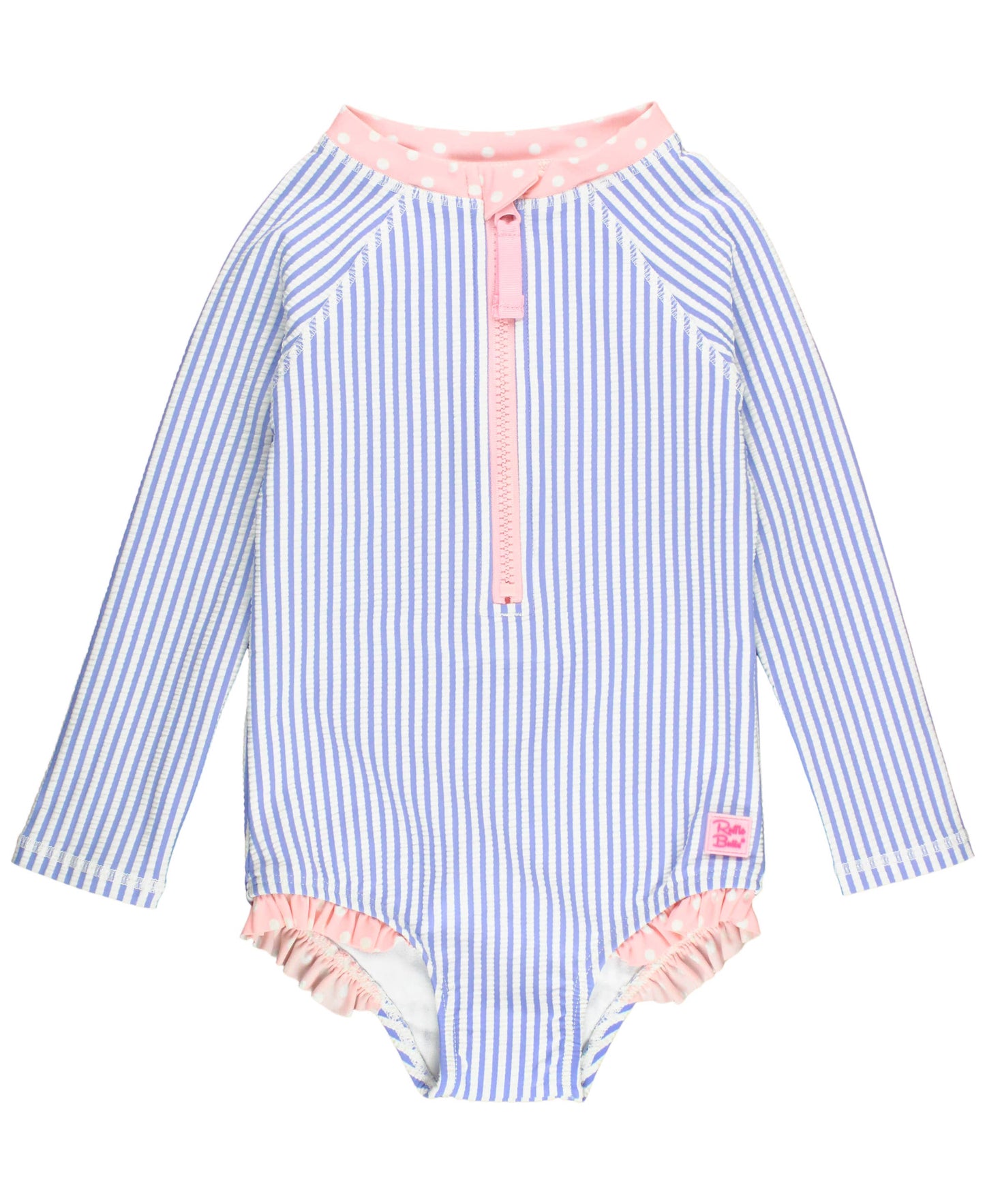 Long-Sleeve Onepiece Swimsuit - Periwinkle Seersucker
