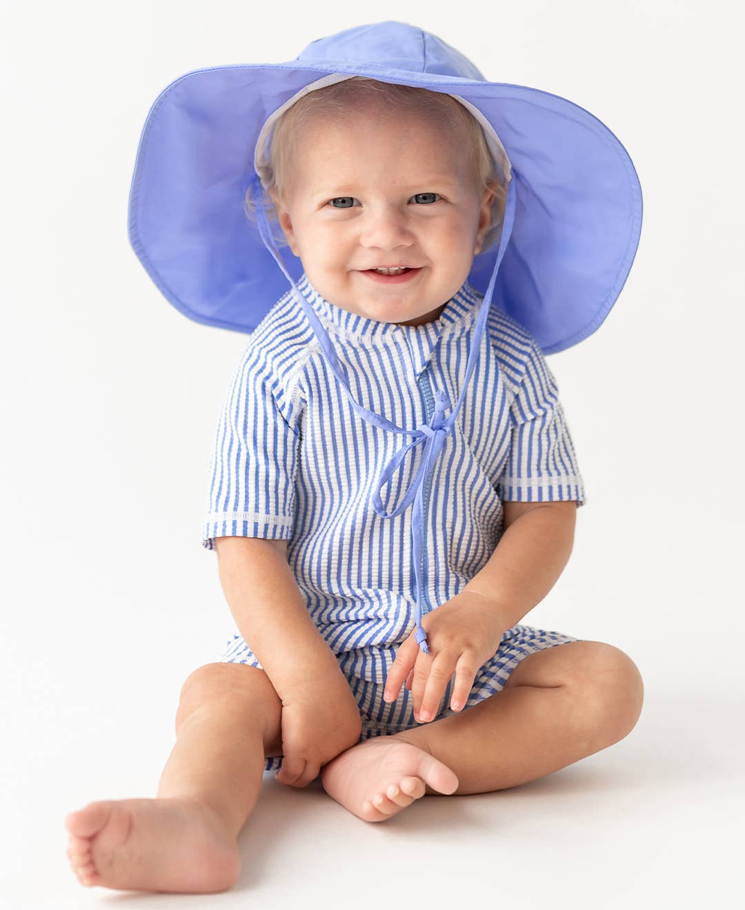Short-Sleeve Onepiece Swimsuit - Periwinkle Seersucker
