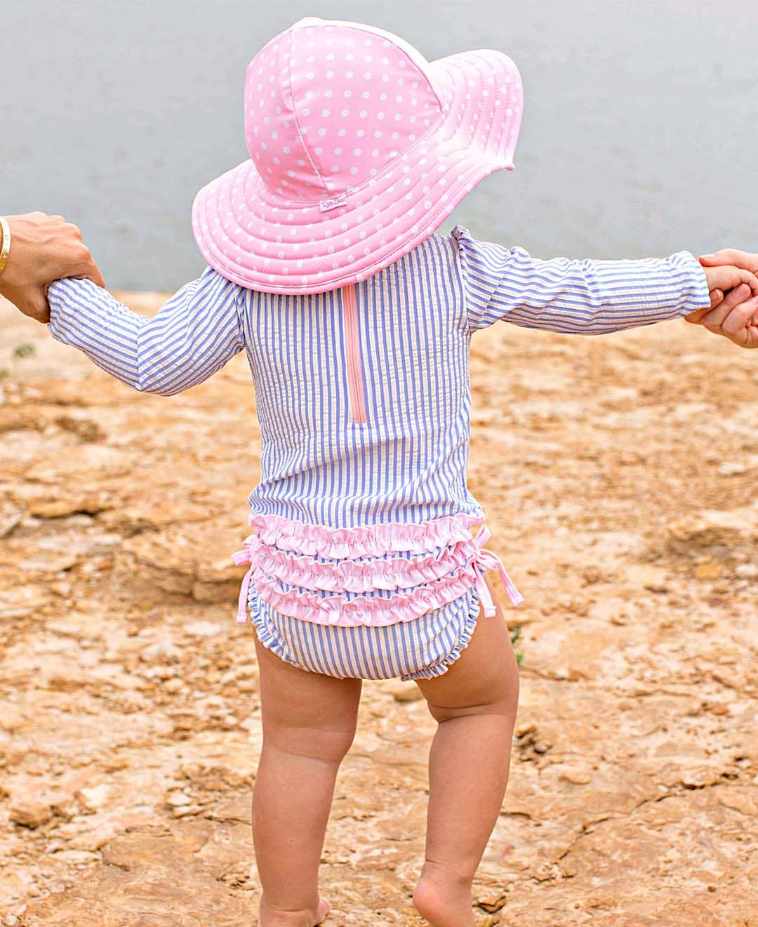 rufflebutts onepiece swimsuit - periwinkle seersucker