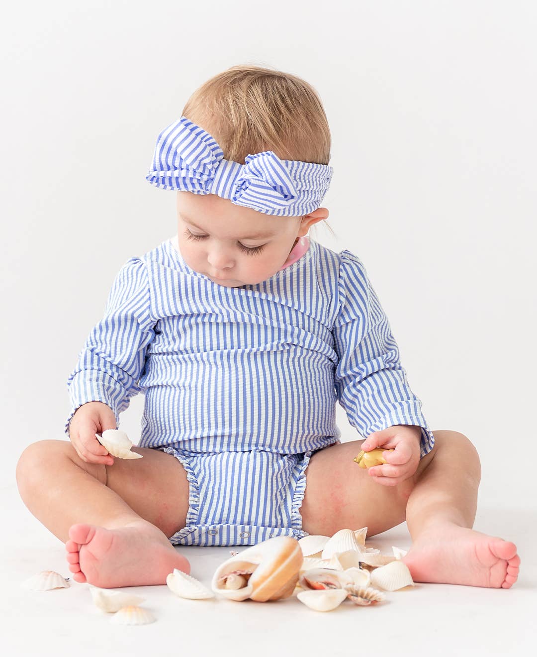 rufflebutts onepiece swimsuit - periwinkle seersucker