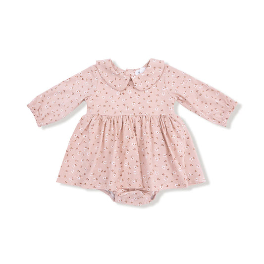 carrie floral pink - long sleeve peter pan collar bubble with skirt