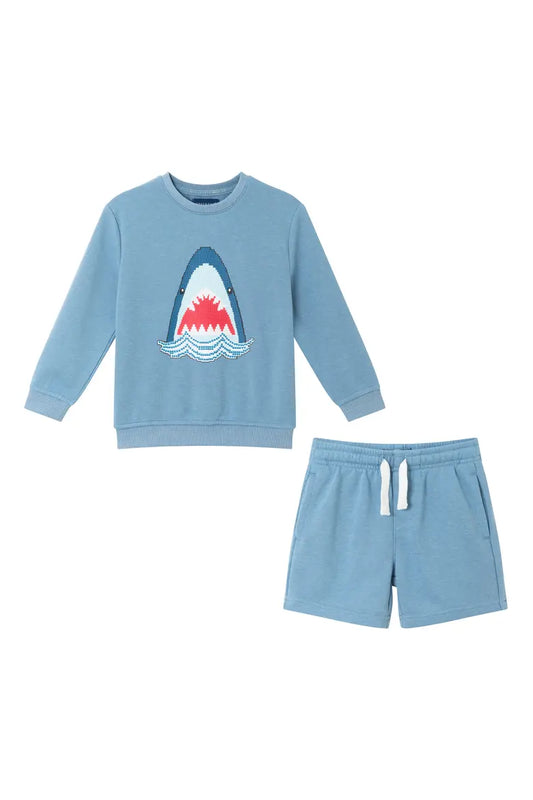 Sweatshirt + Shorts Set - Shark Patch