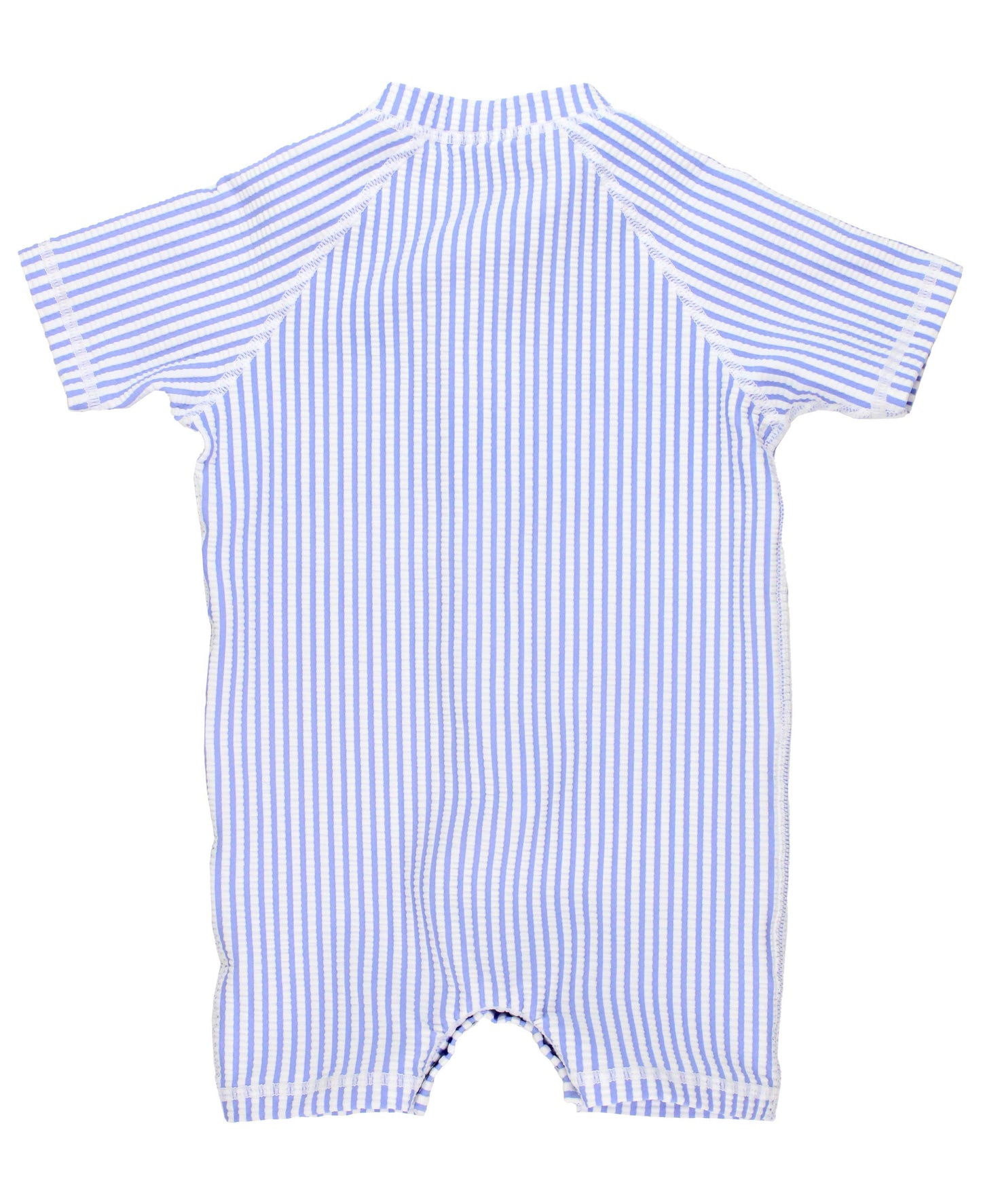 Short-Sleeve Onepiece Swimsuit - Periwinkle Seersucker