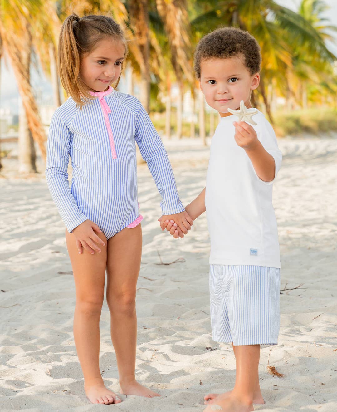 Long-Sleeve Onepiece Swimsuit - Periwinkle Seersucker
