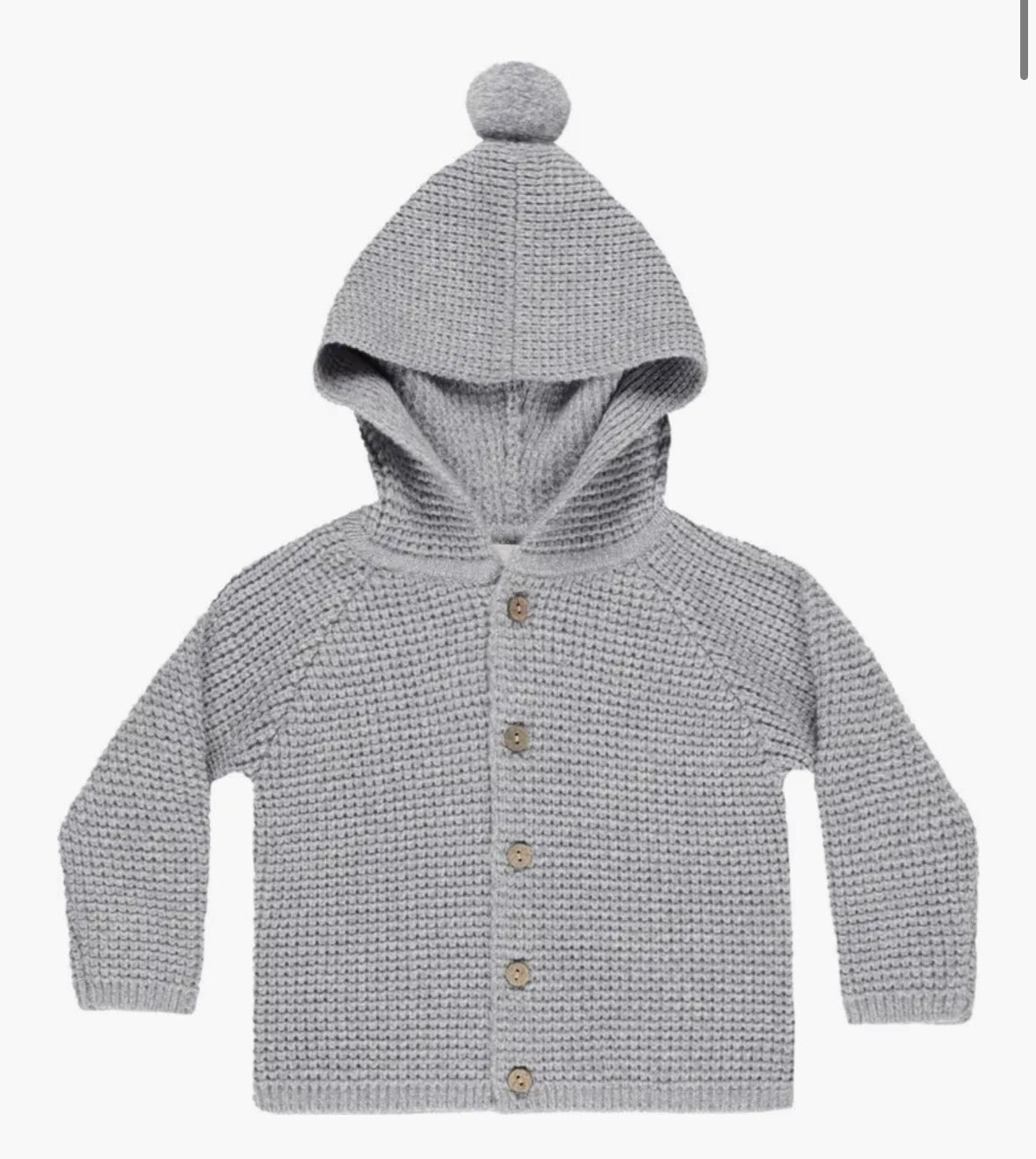 Pompom Hooded Cardigan - Dusty Blue