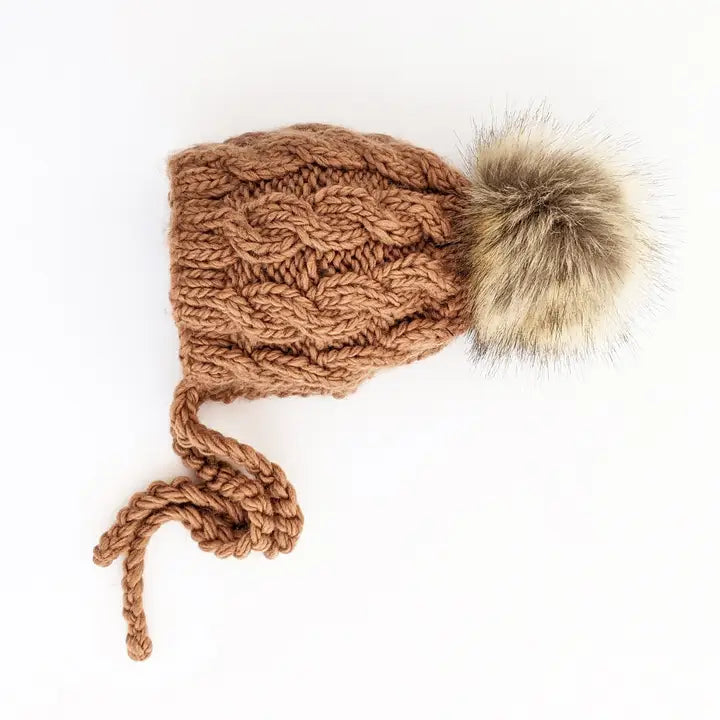 cable knit bonnet - aspen pecan