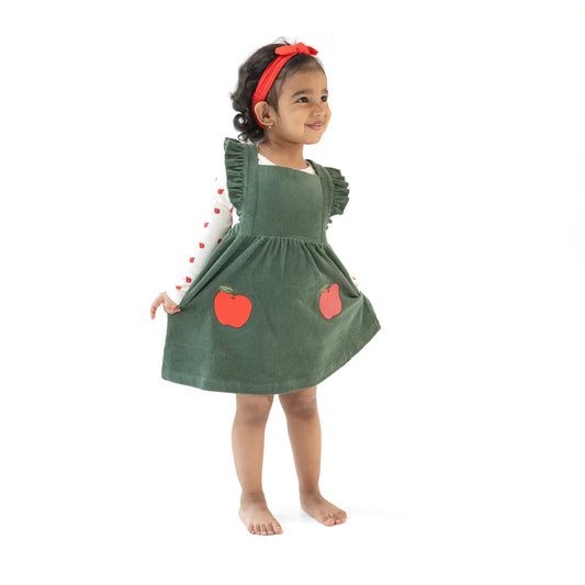 Pinafore Dress + Bloomer in Dark Ivy - Tiny Apples