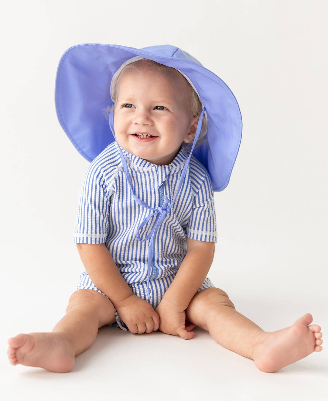 Short-Sleeve Onepiece Swimsuit - Periwinkle Seersucker