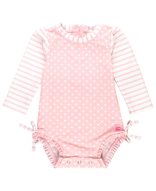 rear ruffles one piece swimsuit - pink polka dot