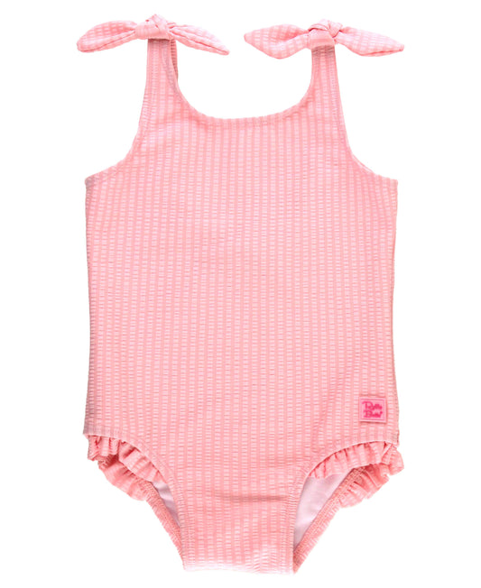 tie shoulder one piece swimsuit - pink