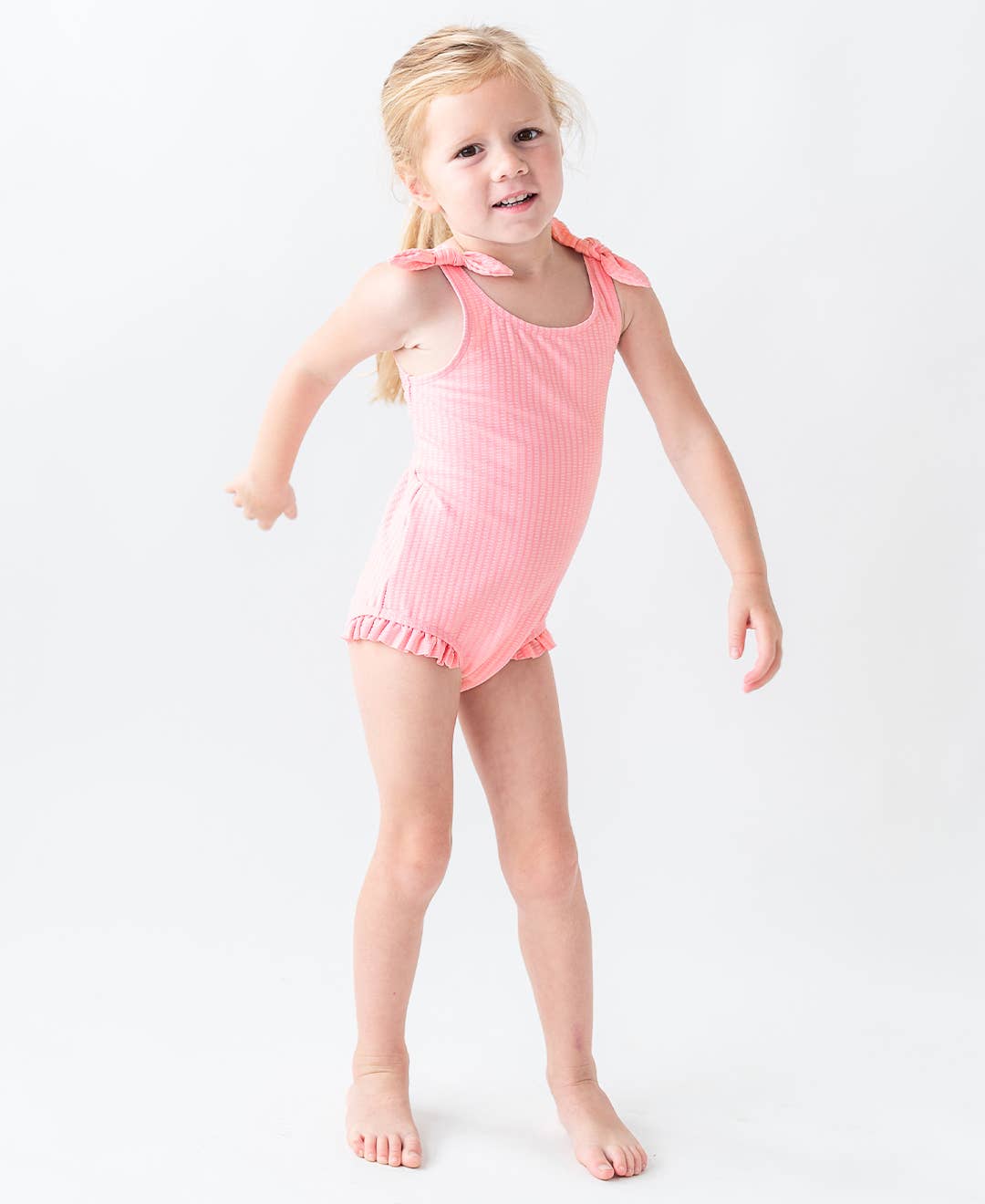 tie shoulder one piece swimsuit - pink