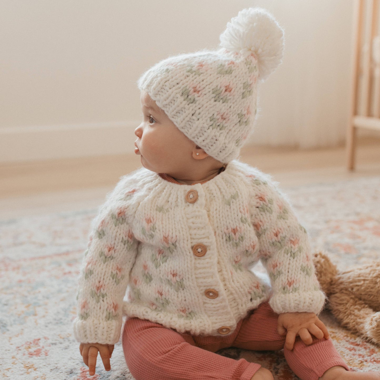 knit beanie - bitty blooms blush