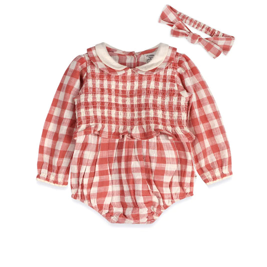 Aubrette Gingham Romper + Headband