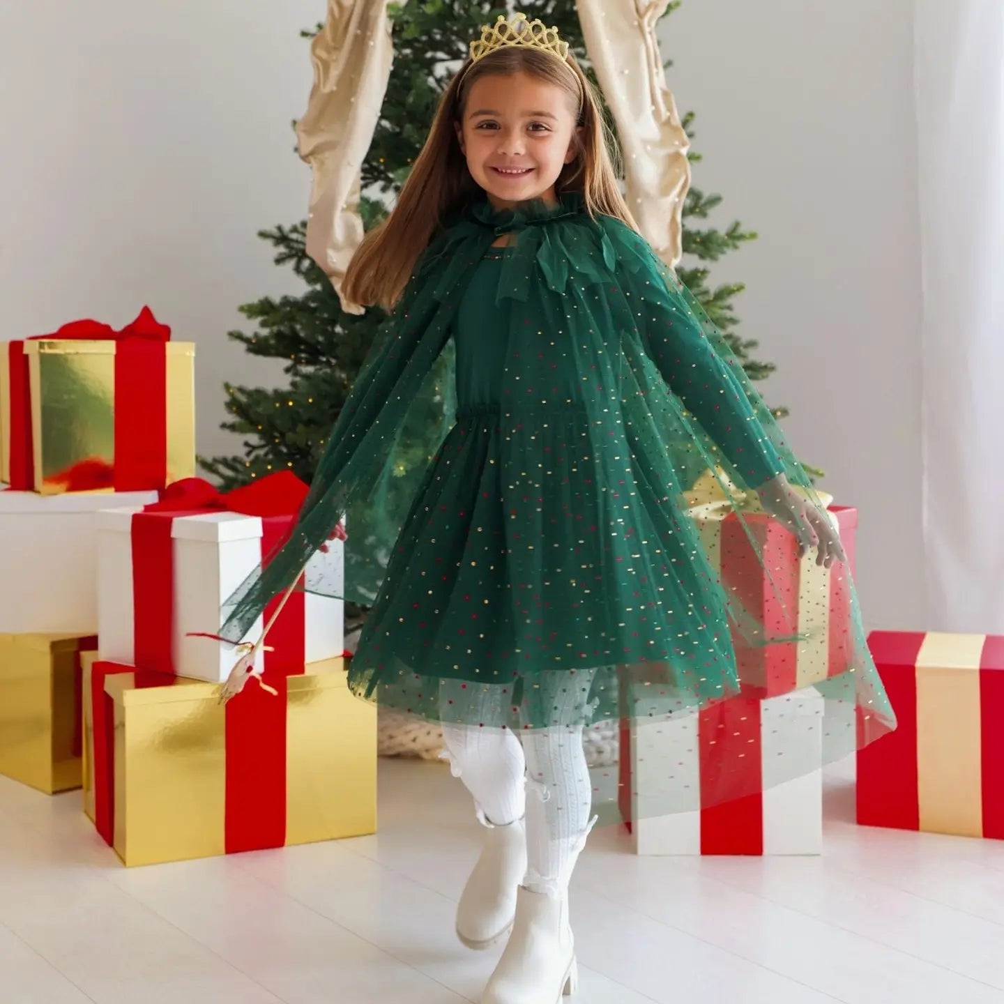 Emerald Rhinestone Christmas Dress-Up Cape