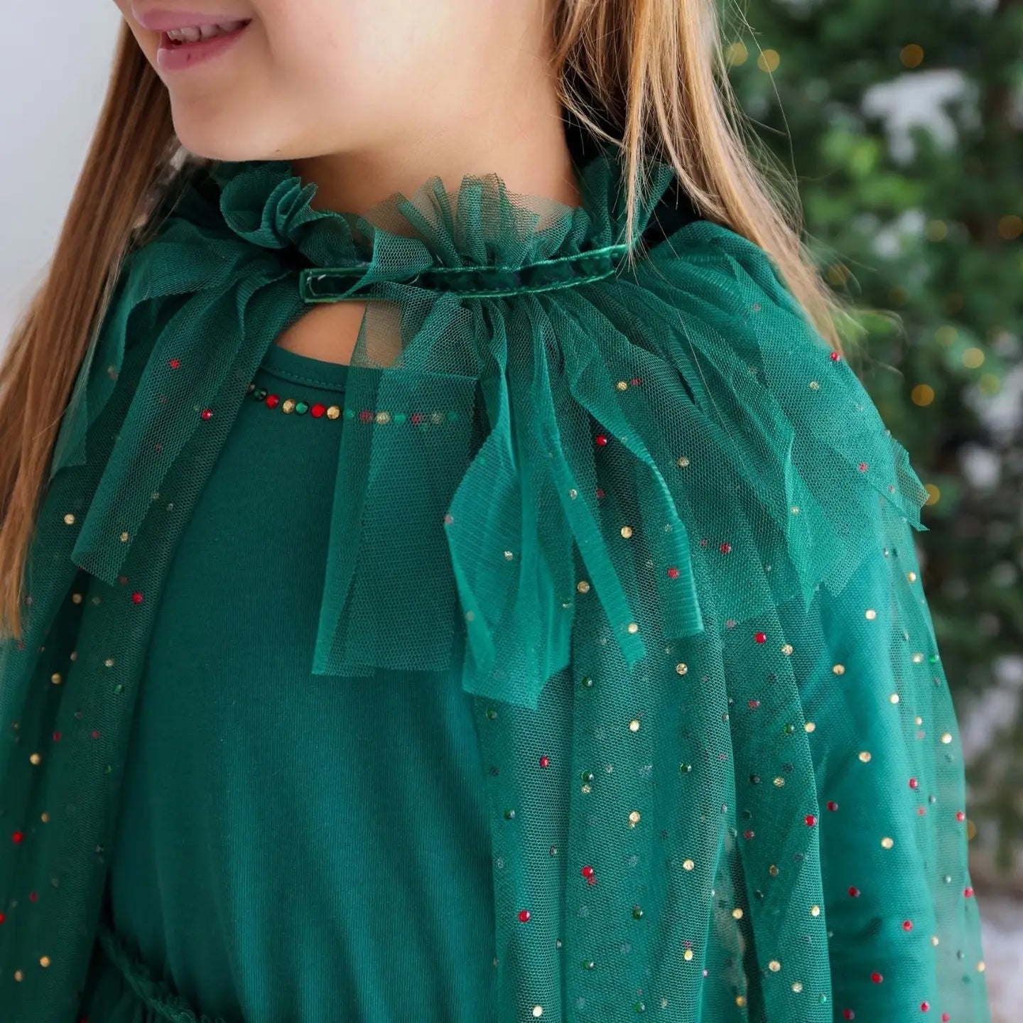 Emerald Rhinestone Christmas Dress-Up Cape