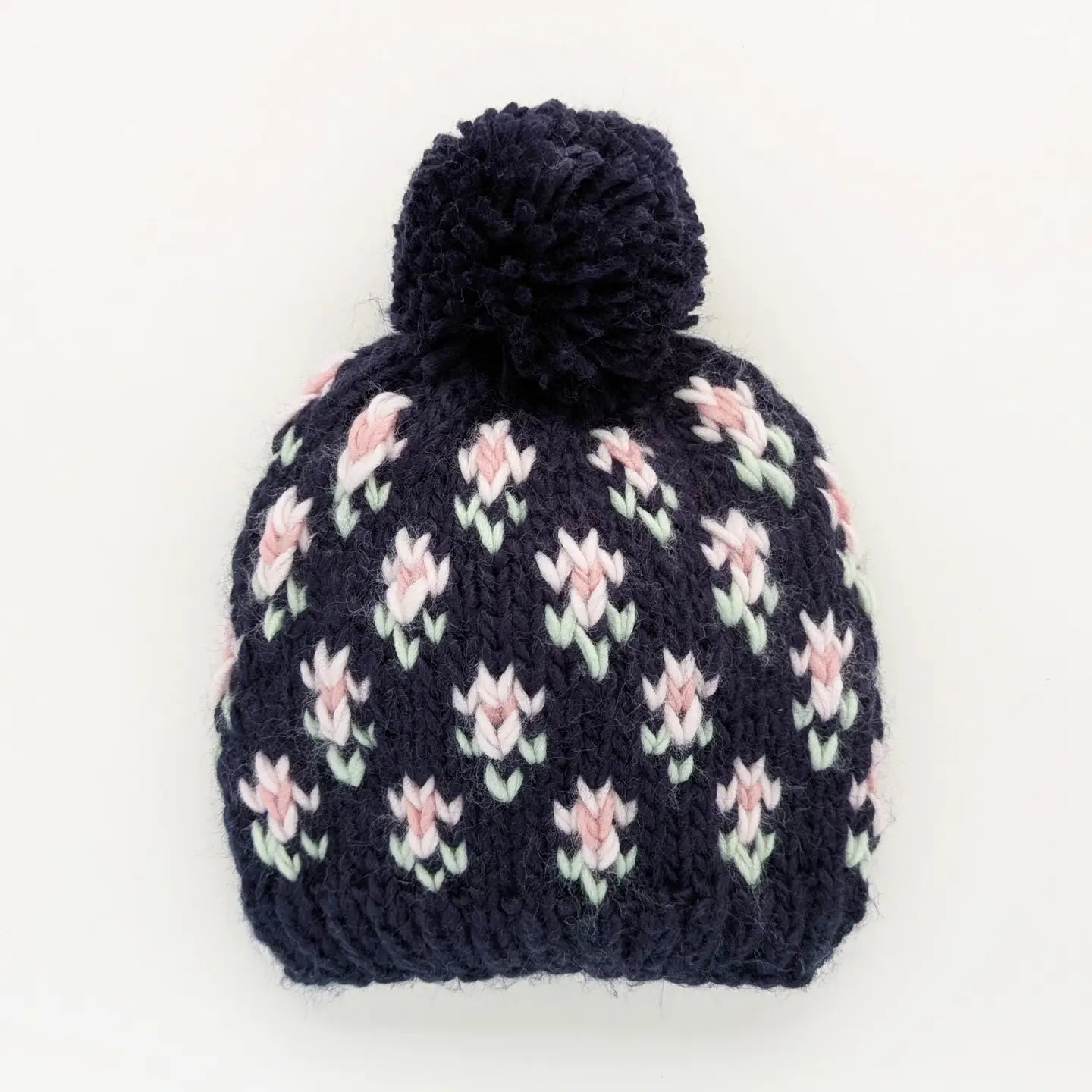 knit beanie - bitty blooms indigo