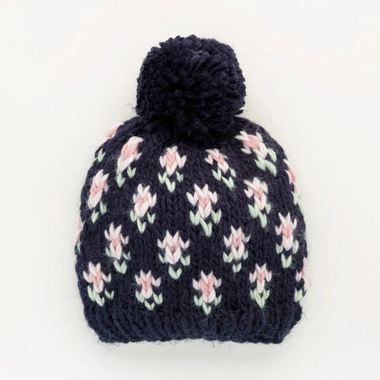 Knit Beanie - Bitty Blooms Indigo