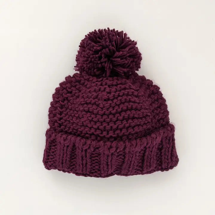 knit beanie - plum garter stitch