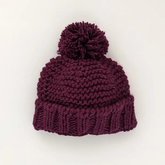 Knit Beanie - Plum Garter Stitch
