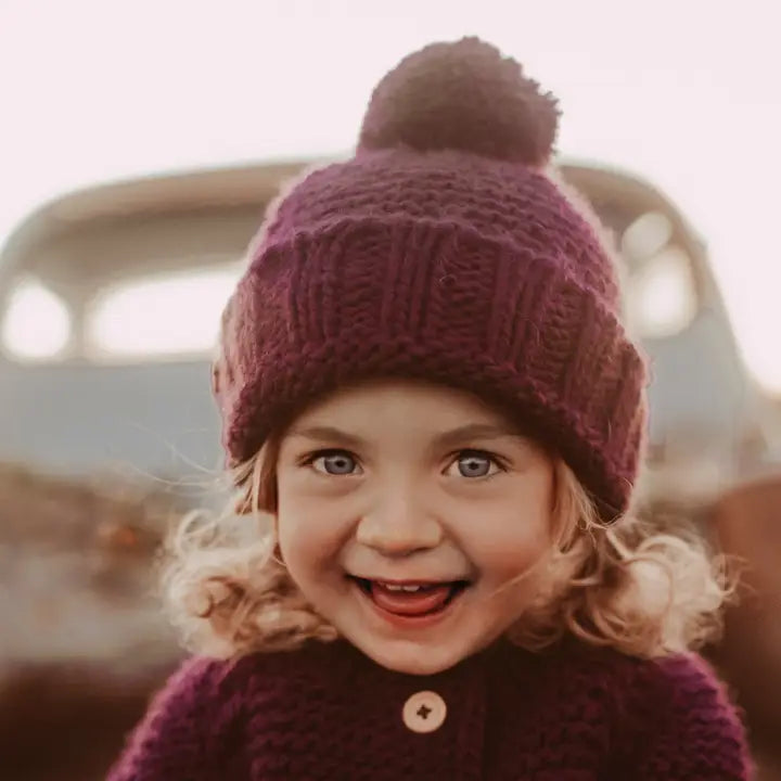 knit beanie - plum garter stitch