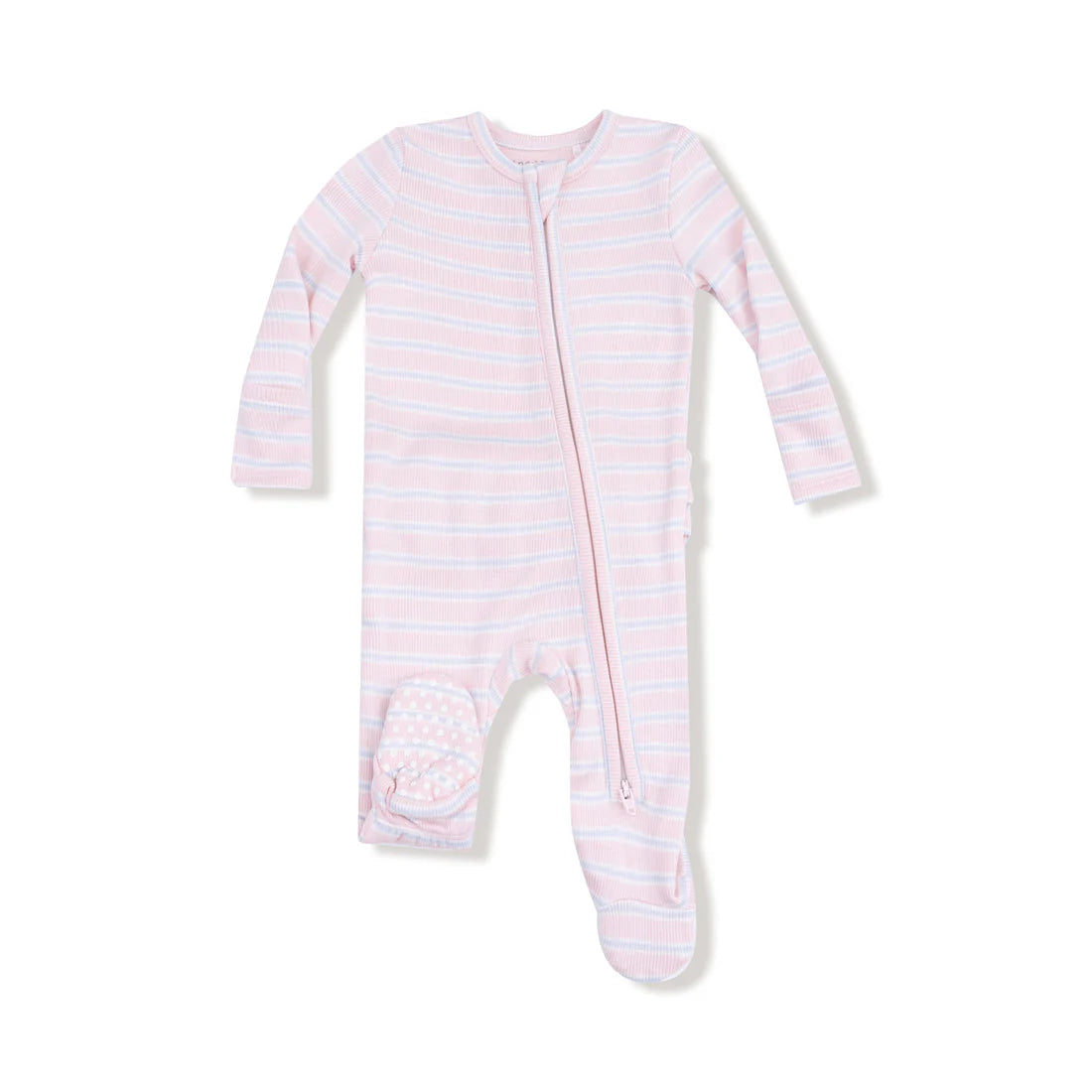 pink multi-stripe - 2-way ruffle zipper footie