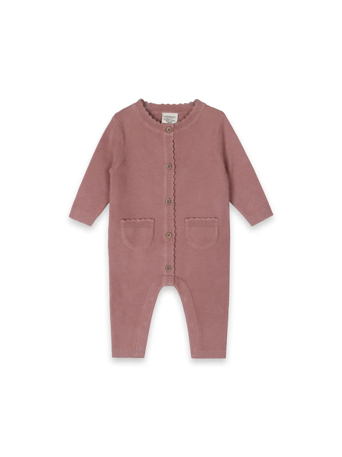 classic pocket & button chunky knit jumpsuit - vintage rose